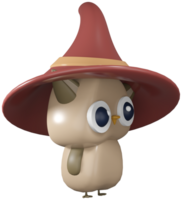 3d ilustración hacer personaje pájaro beige búho en marrón sombrero en transparente antecedentes png