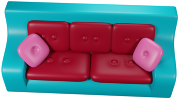 3D illustration render furniture sofa red blue with cushions on transparent background png