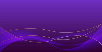 Violet abstract luxury background with wavy and golden ribbon shiny lines. Modern graphic pattern banner template design vector