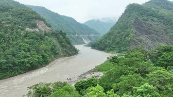 Aerial view of the mountains and the river video