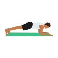 Man doing Forearm plank exercise. Flat vector illustration isolated on white background