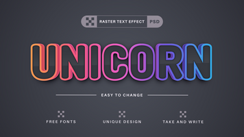 unicornio - editable texto efecto, fuente estilo psd