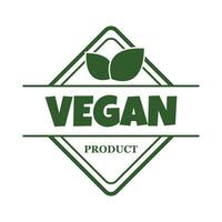 vegano producto pegatina, etiqueta, Insignia y logo. ecología icono. logo modelo con verde hojas para vegano alimento. vector ilustración aislado en blanco antecedentes