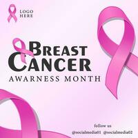 pink ribbon poster support breast cancer awareness month campaign illustration, pink ribbon symbol card design concept vector