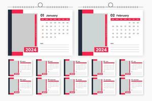 2024 desk calendar design 12 page calendar template vector