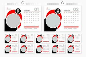 2024 desk calendar design 12 page calendar template vector