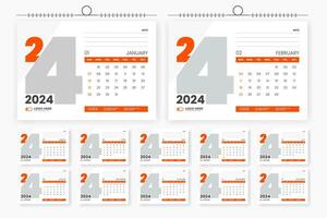 2024 desk calendar design 12 page calendar template vector