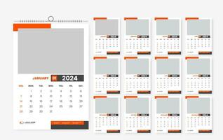 2024 12 page wall calendar template design vector