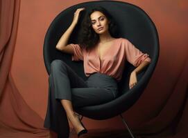 Beautiful young woman sitting in a chair photo