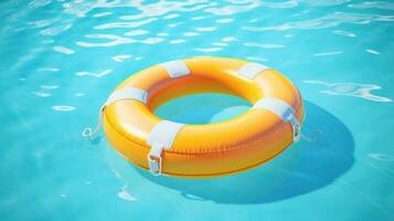 Lifering floats in a crystal clear blue swimming pool photo