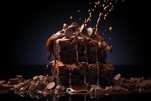 chocolate brownie with melted chocolate chips.ai generative photo