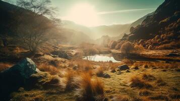 landscape of the Lake District, UK. Mountains and lake. ai generative photo