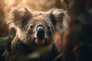 coala en el antecedentes de australiano naturaleza, animales de Australia. ai generativo foto