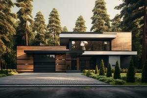 Modern house with garage.ai generative photo