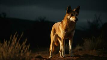 dingo perro en el antecedentes de australiano naturaleza, animales de Australia. ai generativo foto