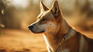 dingo perro en el antecedentes de australiano naturaleza, animales de Australia. ai generativo foto