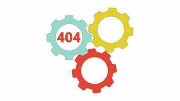 Gears cogwheels 404 error animation. Failure malfunction. Configurations error message gif, motion graphic. Jammed mechanisms animated cartoon line objects 4K video isolated on white background