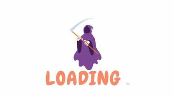 Grim reaper holding scythe 2D loading animation. Floating Halloween death animated cartoon character 4K video loader motion graphic. Hooded monster flying. Helloween download, upload progress gif