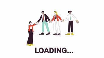 Office workers holding hands line 2D loading animation. Business people joining animated cartoon linear characters 4K video loader motion graphic. Diverse colleagues. Teamwork download process gif