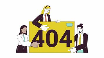 Failed presentation 404 error animation. Bad teamwork error message gif, motion graphic. Workplace disagreement. Businesspeople animated cartoon line characters 4K video isolated on white background