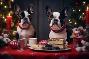 cute dogs in a new year setting. concept of celebrating christmas or new year. ai generative photo