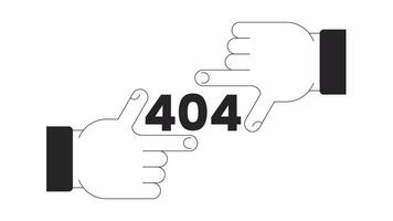 Finger Rahmung schwarz und Weiß Error 404 Animation. Fokus Geste. gescheitert Perspektive Vision Error Botschaft GIF, Bewegung Grafik. hat verloren Inspiration animiert Konzept linear 4k Video isoliert auf Weiß