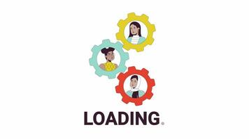 Teamwork gears line 2D loading animation. Women only business diverse animated cartoon linear characters 4K video loader motion graphic. Business team and cogs. Collaboration download process gif