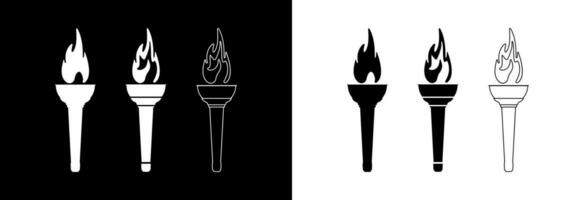 Torch icon on white and black background. vector