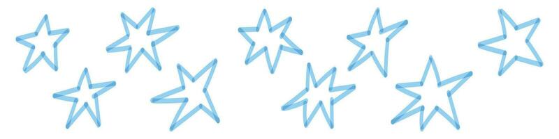 Hand drawn star icons with sparkle. Doodle style line art shines, sparks, and twinkles. Flat vector illustration isolated on white background