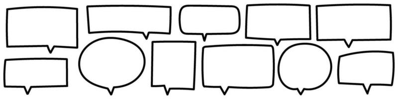 Line speech bubbles and text balloons in cartoon style. Handwriting sketches and doodles create cloud icons for speech, text, and dialogue. Flat vector illustration isolated on white background