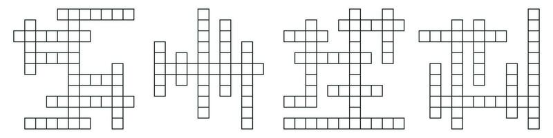 Crossword puzzle, word game. Cross and blank grid pattern, a brain teaser for newspaper quizzes. Flat vector illustrations isolated in background.