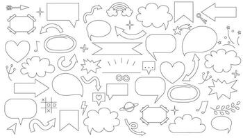 Simple sketch line style emphasis, pattern elements. Vector illustration. Hand drawn set of speech bubbles. Cartoon icons, stickers, decals, colorful elements. Doodle cute pen line elements.