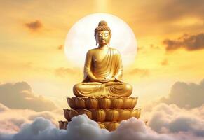Gold buddha statue in the sky background photo