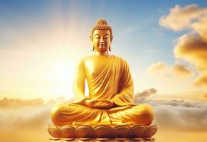 Gold buddha statue in the sky background photo