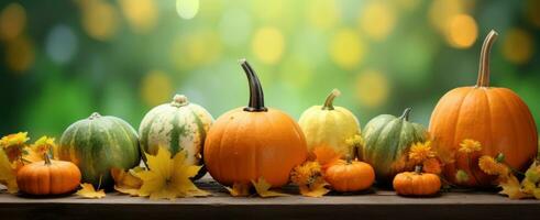 Autumn background with pumpkins photo