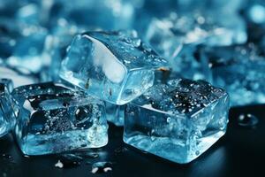 Ice cubes realistic set blue collection of ice isolated on a dark background photo