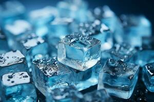ice cubes blue background photo