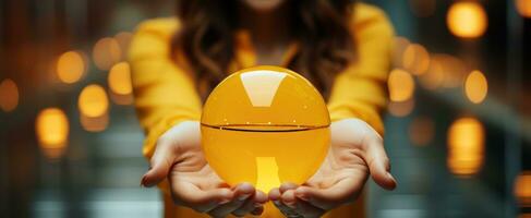 The person holding a transparent ball photo