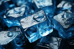 Ice cubes on blue background photo