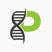 Letter P DNA Logo Design Concept With DNA Cell Icon. Health Care Symbol vector