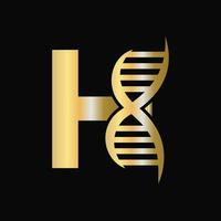 letra h adn logo diseño concepto con adn célula icono. salud cuidado símbolo vector