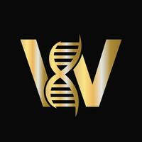 letra w adn logo diseño concepto con adn célula icono. salud cuidado símbolo vector