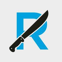 letra r cuchillo logo diseño vector modelo cuchillo símbolo con alfabeto