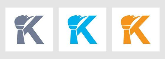 Letter K House Cleaning Logo Concept With Clean Brush Icon. Maid Service Symbol vector