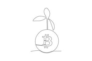 un bitcoin y un planta vector