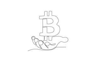 A hand showing the Bitcoin symbol vector