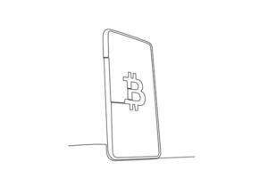 Side view of a cellphone with a picture of Bitcoin vector