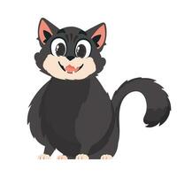 Funny black cat. Smiling kitten. Cartoon style, vector illustration