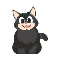 Funny black cat. Smiling kitten. Cartoon style, vector illustration