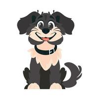 Funny black dog. Smiling dog. Cartoon style, vector illustration